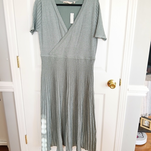 NWT Soft Surroundings Lumine Sparkle Surplice Seafoam Green Sweater Dress Sz L - Picture 2 of 8